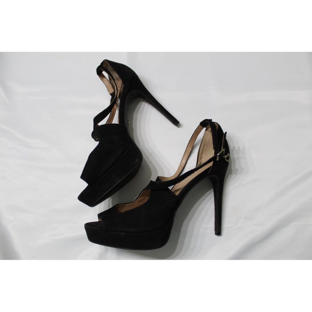 Talia Sodi Charly Black Fabric Platform Peep Toe Stiletto Heels Womens 9.5M